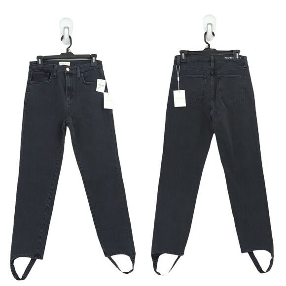 Favorite Daughter Women 26 Evelyn Stirrup Jeans Storm Black High Waist Slim NEW - Picture 1 of 9